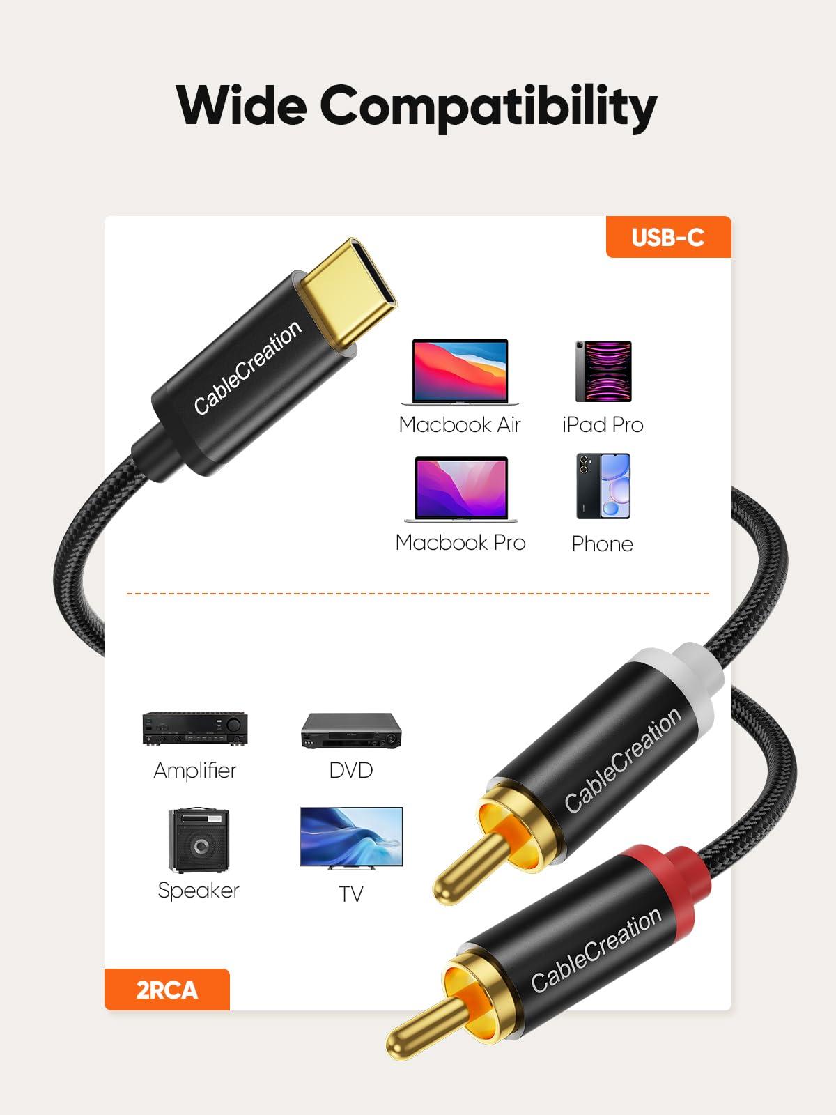 CableCreation CableCreation USB C to RCA Audio Cable 6FT, Type-C to 2 Male Y RCA Splitter, RCA to USB C Adapter for iPhone 16 15 Series, Home Theater, DVD, Amplifier, Speaker, Car Stereo, Samsung Galaxy S23