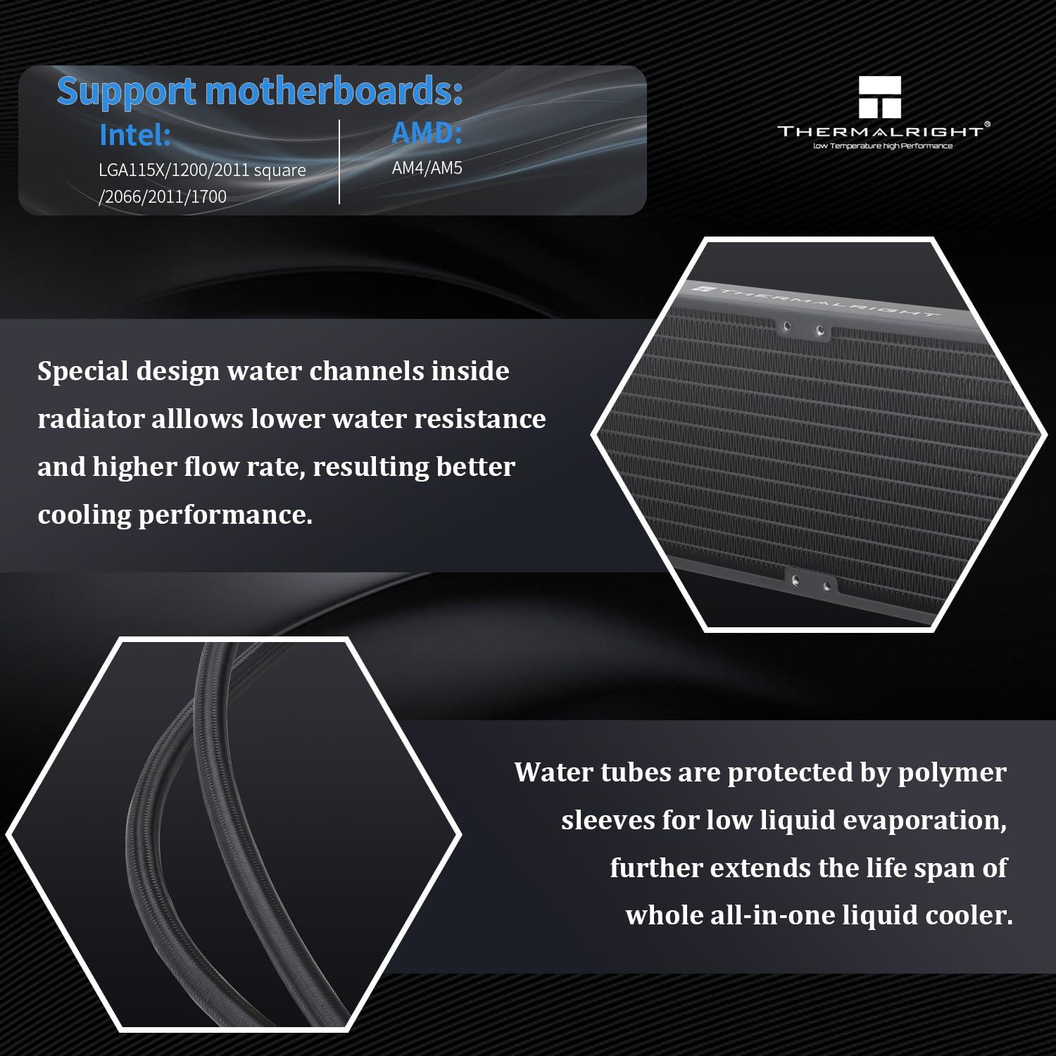 Thermalright Thermalright Frozen Edge 240 Black CPU Water Cooler with PWM Fans, Pump Speed is 3300RPM,S-FDB Bearing, for AMD AM4/AM5,Intel LGA1150/1155/1200/1700/2011(FE240 Black)