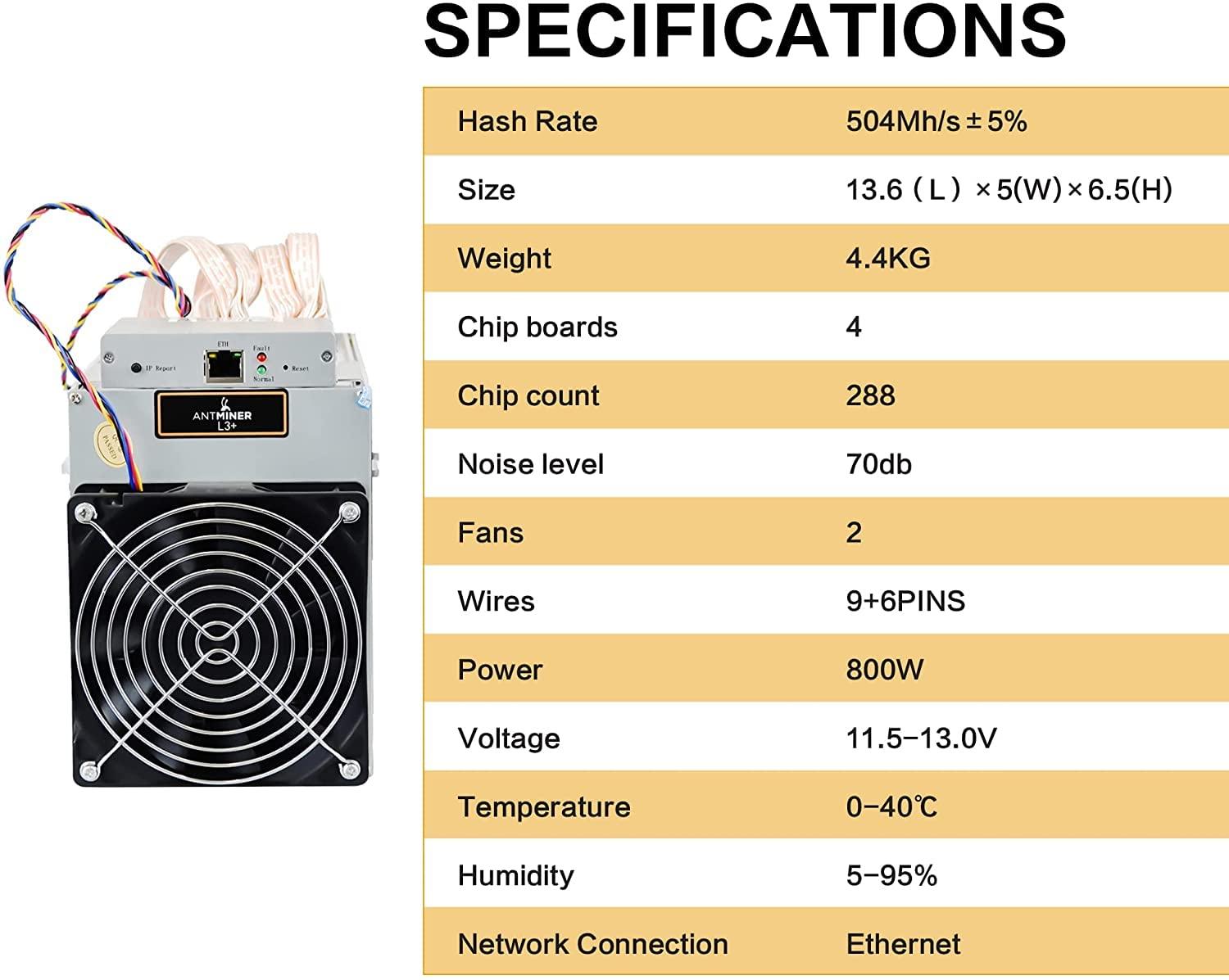 Bitmain AntMiner L3+ ~504MH/s @ 1.6W/MH ASIC Litecoin Miner