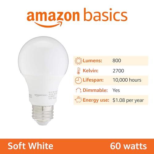 Amazon Basics Amazon Basics A19 LED Light Bulb, 60 Watt Equivalent, Energy Efficient 9W, E26 Standard Base, Soft White 2700K, Dimmable, 10,000 Hour Lifetime , 16-Pack