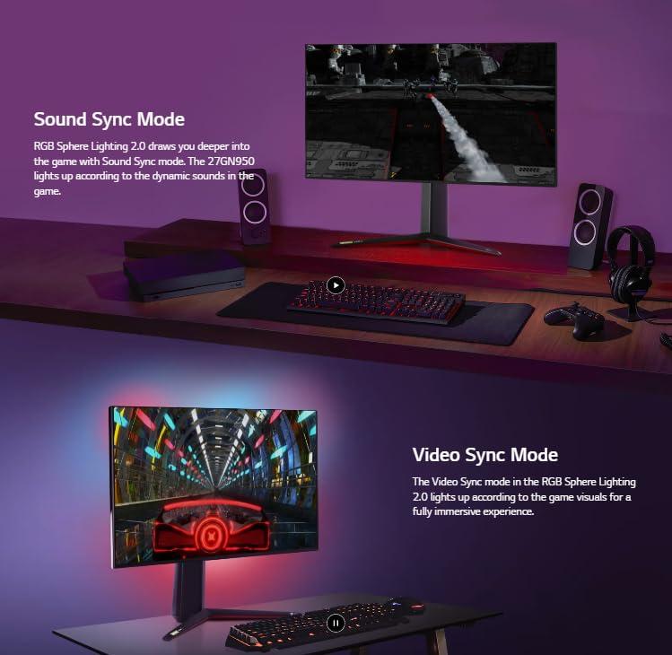 LG LG 27gn950-b | 27 Inch 4K UHD (3840 x 2160) | Nano IPS | 144Hz | AMD FreeSync Premium Pro, G-SYNC Compatibility | Tilt/Height/Pivot Adjustable Stand