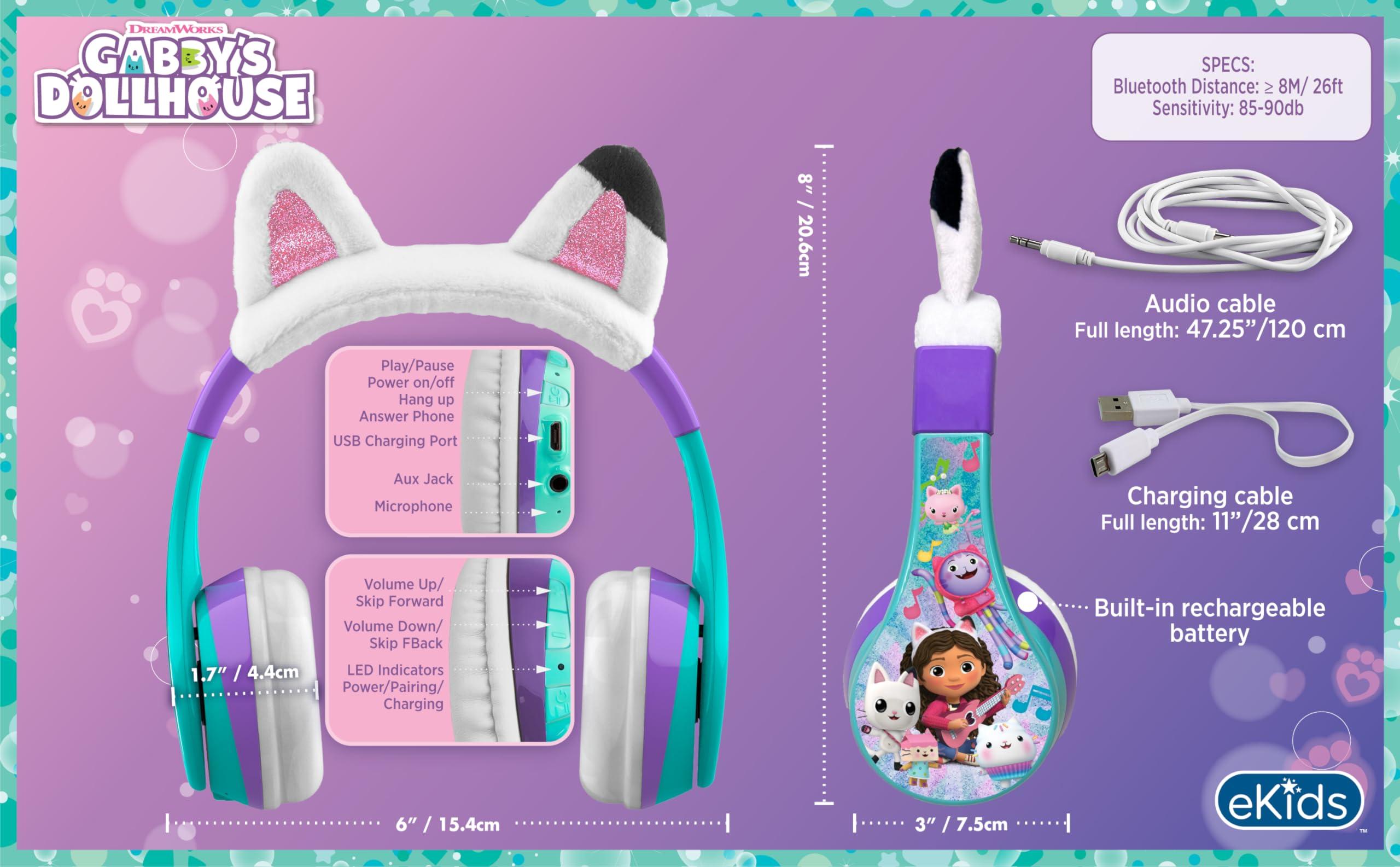 eKids eKids Gabbys Dollhouse Kids Wireless Headphones for Kids, Bluetooth Headphones with Microphone Includes Aux Cord, Kids Headphones for School, Home, or Travel