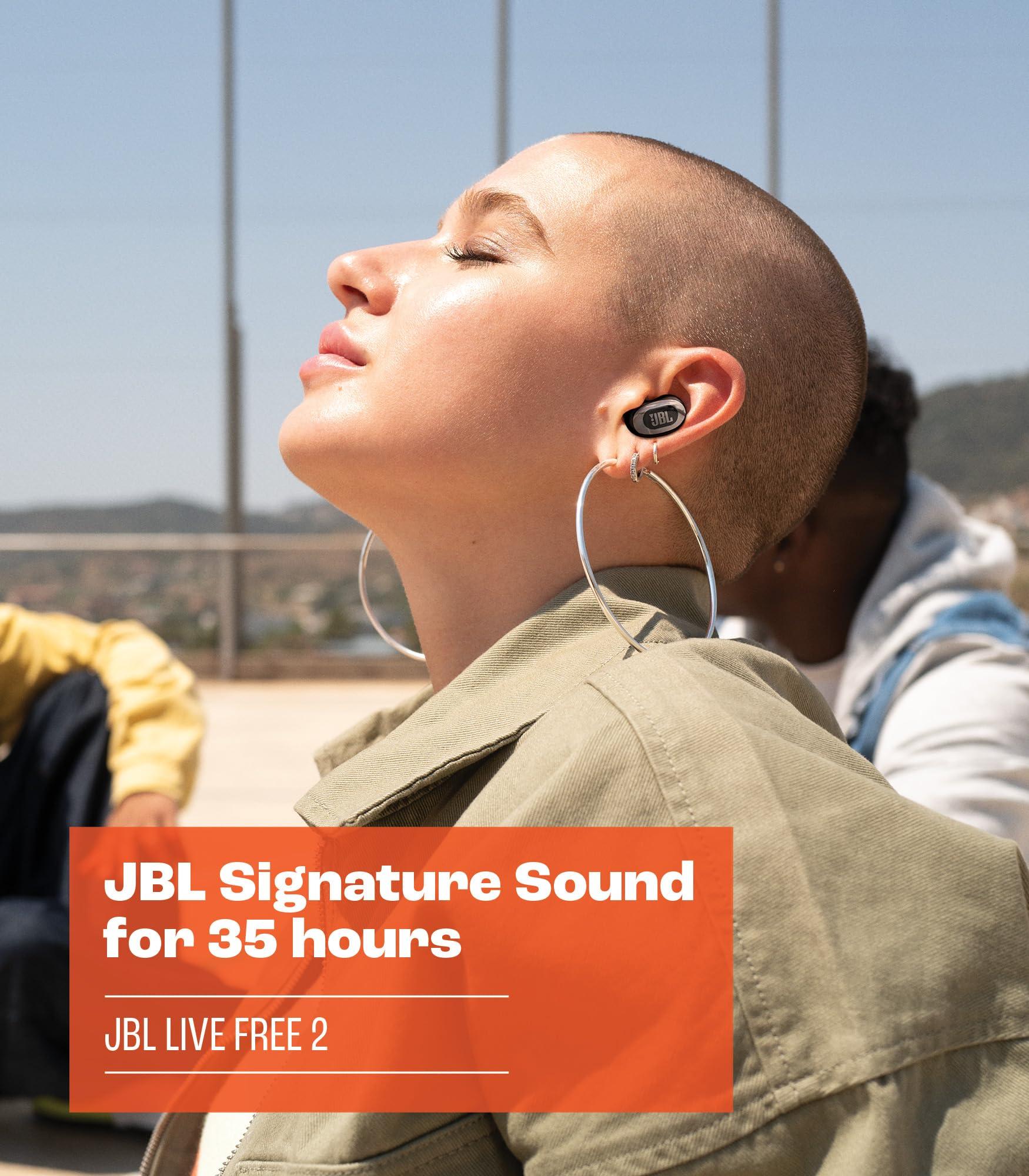 JBL JBL Live Free 2 - True Wireless Noise Cancelling Earbuds, Up to 35hrs of Playtime, 6 mics for Perfect Calls with Zero Noise, IPX5 Waterproof, Oval Tubes for Better Comfort, Isolation, & bass (Silver)