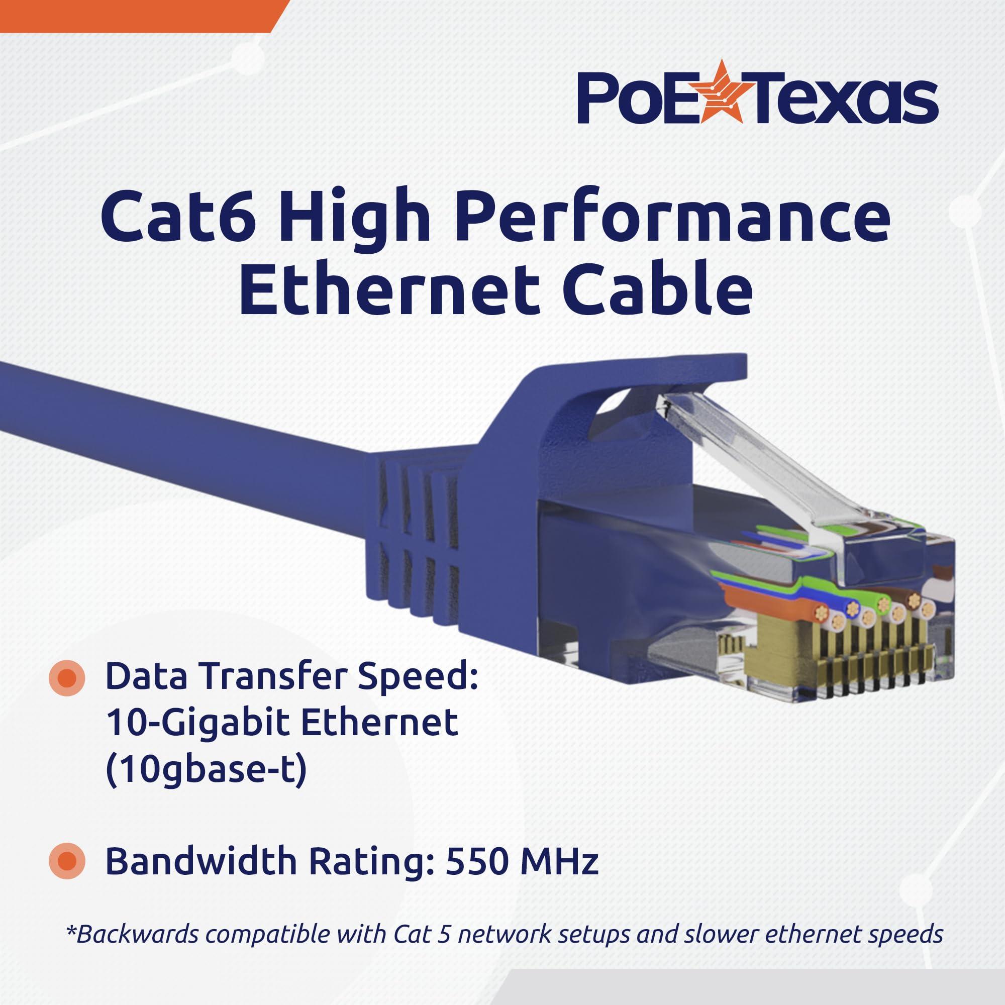 PoE Texas PoE Texas Cat 6 Ethernet Cable 7 Ft - 10 Pack - Snagless Patch Cable - 10 Gigabit High Speed 24AWG Network Cable - Cat6 Ethernet Cable Cat 6 Cable - Cat 6 Internet Cable Ethernet Cord (Blue, 7 Feet)