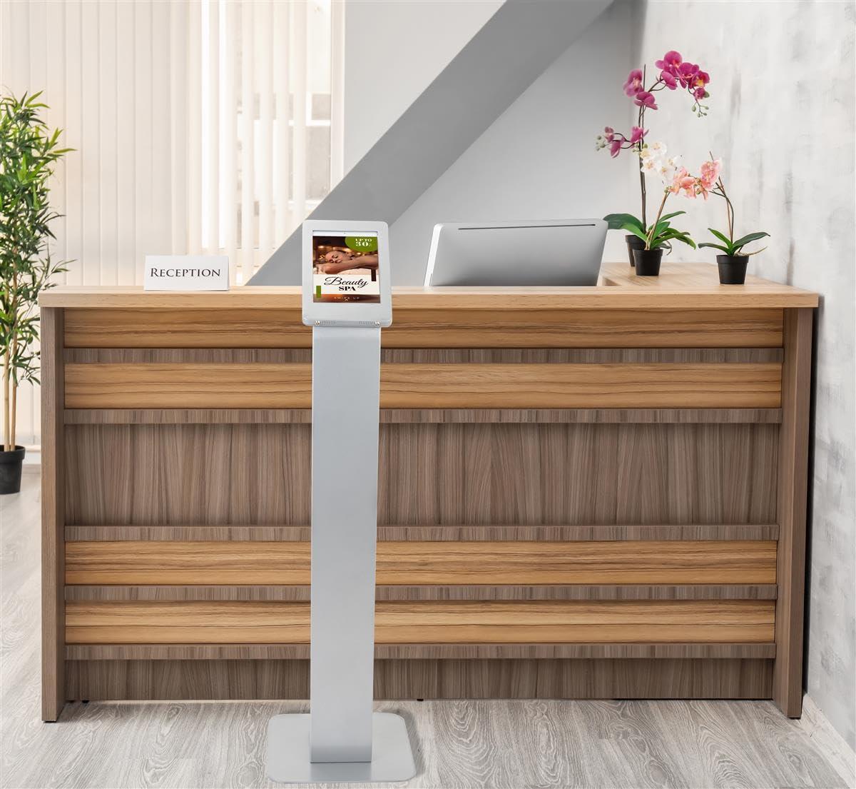 Displays2go iPad Enclosure Floor Stand with Anti-Theft Mount for 10.2" Digital Tablets