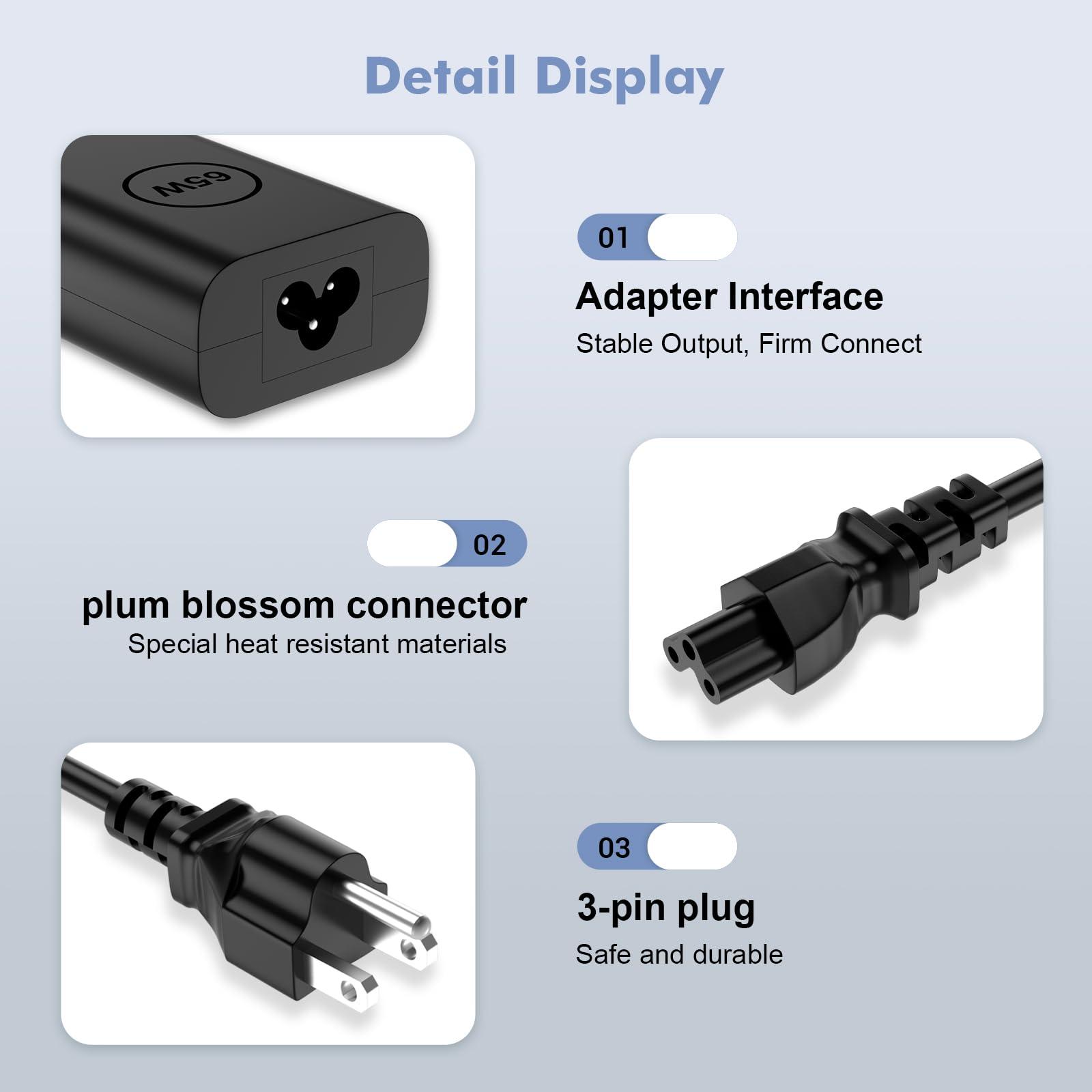 Yenyoh Replacement for Dell Laptop Charger USB C 65W 45 Watt - Slim AC Adapter for Dell Latitude 5420 Charger 5540 5520 7420 5440, XPS 13 Chromebook 3100 Computer Type C Fast Charging Long Power Cord 11ft