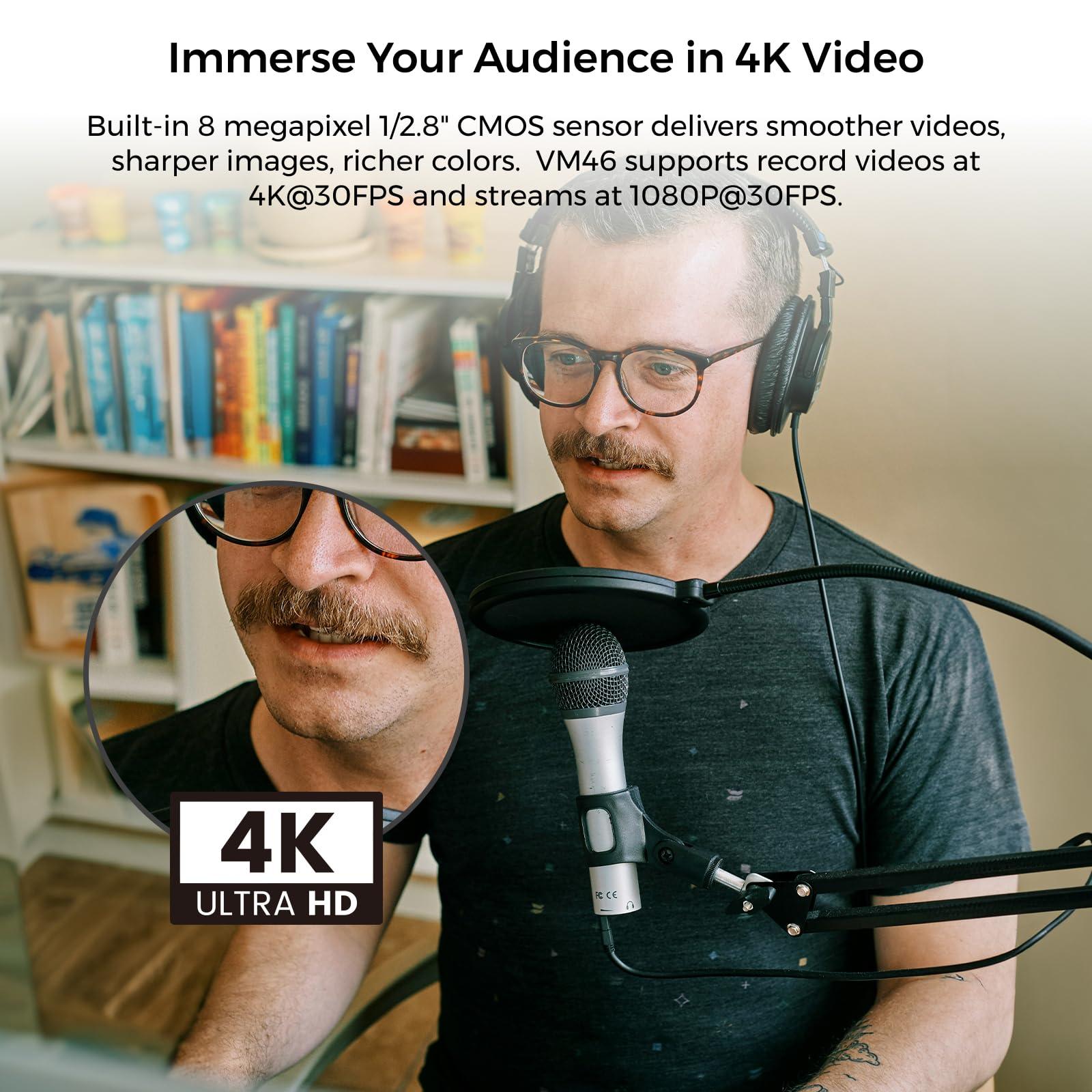 NearStream NearStream VM46 Wireless Live Streaming Camera, 4K Camera for Streaming with 8-Mic Noise Canceling Array, 60X Hybrid Zoom, 6H Battery, App Control,Stream to YouTube/Twitch/Facebook/RTMP via LTE/Wi-Fi