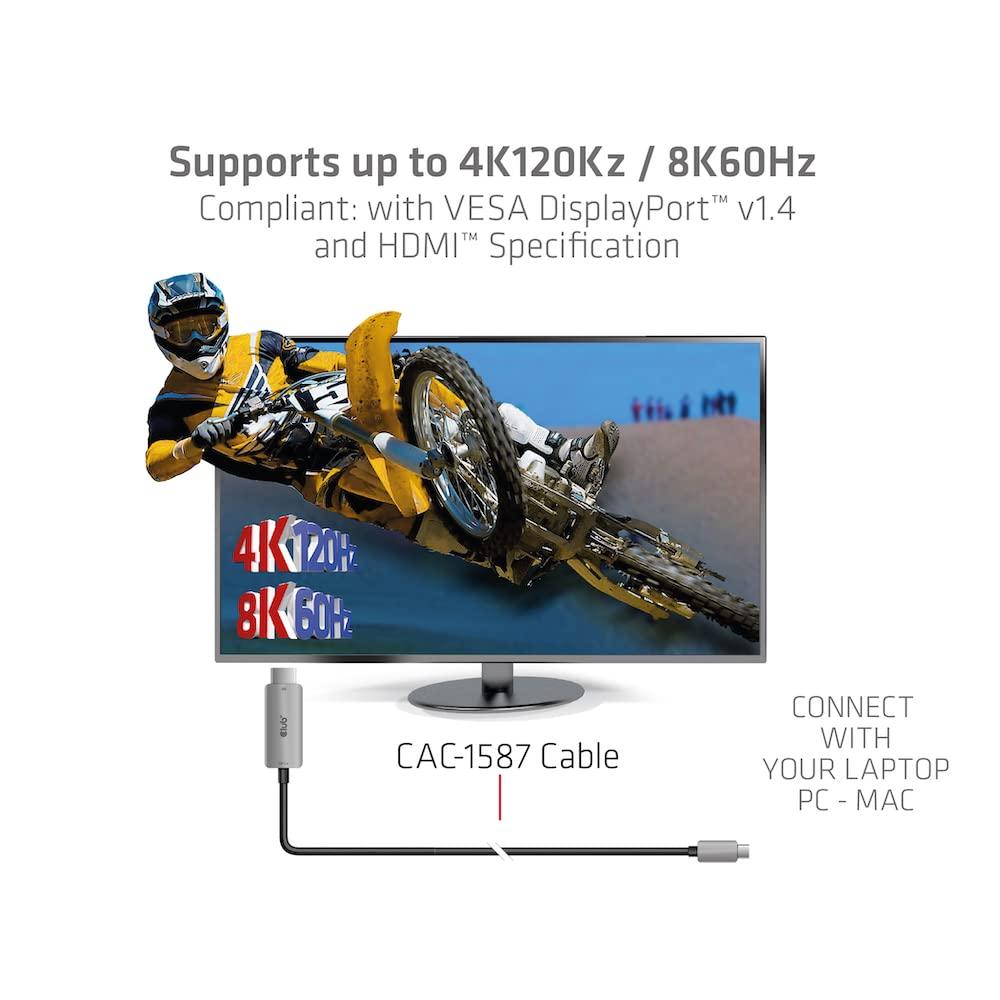 Club 3D Club 3D USB Gen2 Type-C to HDMI 4K120Hz/8K60Hz HDR10, DSC1.2 Active Cable M/M 3 m