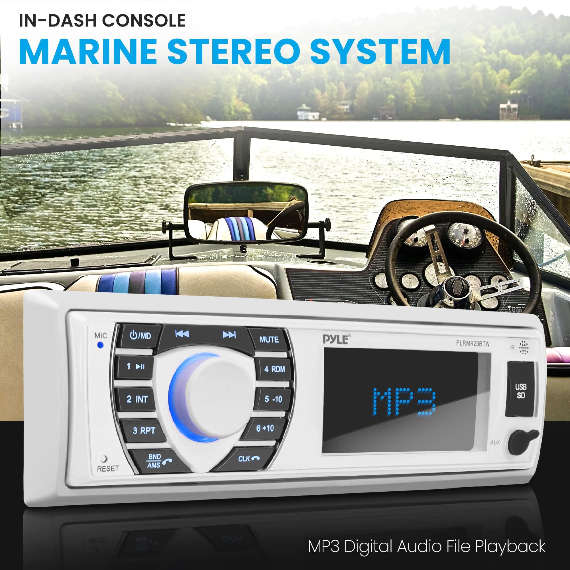 Pyle Pyle Marine Speakers + Bluetooth Marine Receiver Stereo Bundle | 5.25 Inch Waterproof Outdoor Audio Stereo Sound System + 12v Boat In dash Radio Receiver System