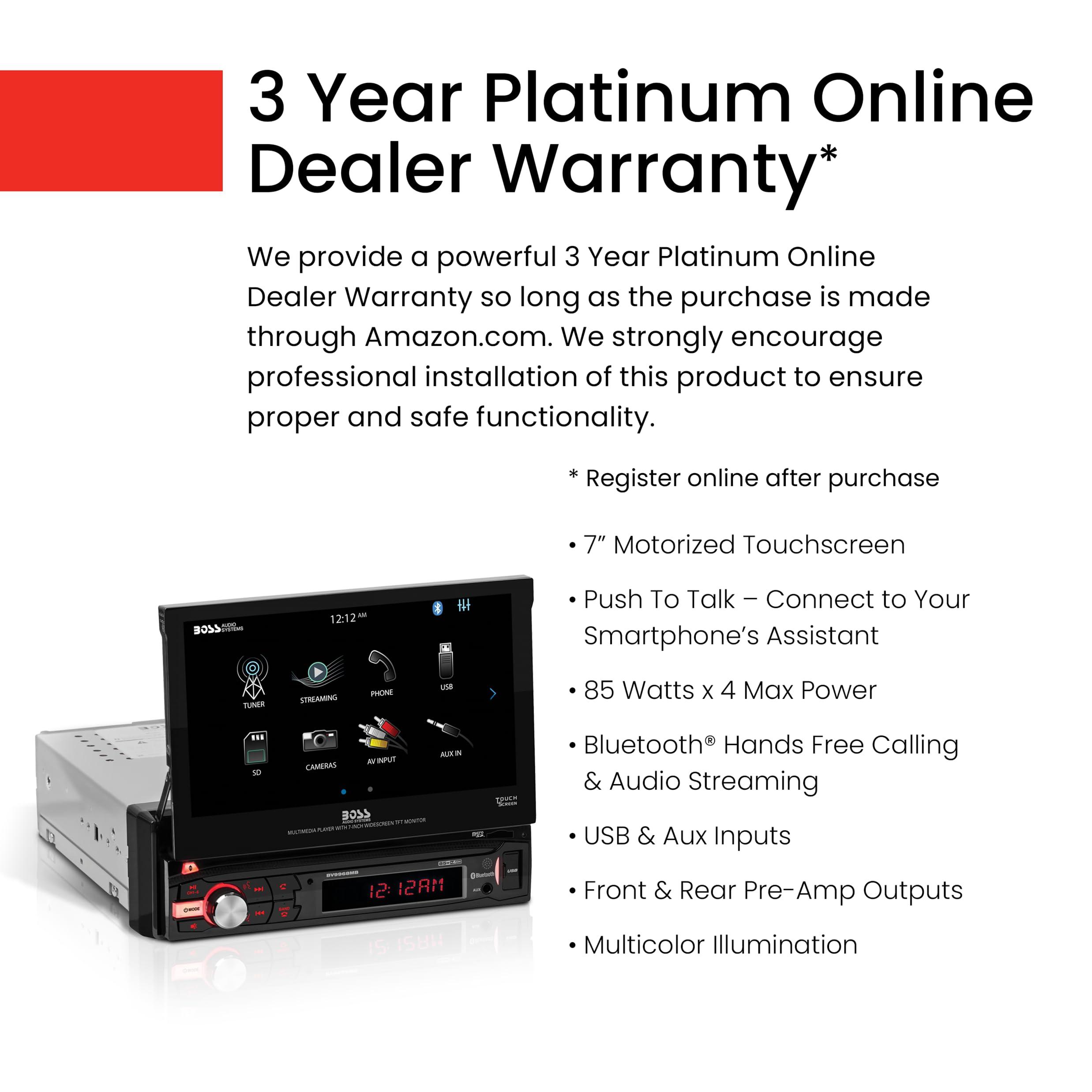 BOSS Audio Systems BOSS Audio Systems BV9968MB Car Stereo System - Single Din 7 Inch Head Unit, Touchscreen, Bluetooth Audio and Hands-Free Calling, AM/FM Radio Receiver, No CD Player, Aux-in, USB