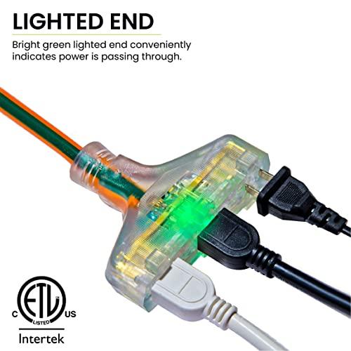 Go Green Power Inc. GoGreen Power (GG-15150) 14/3 50’ SJTW 3-Outlet Heavy Duty Extension Cord, Lighted End, 50 Ft