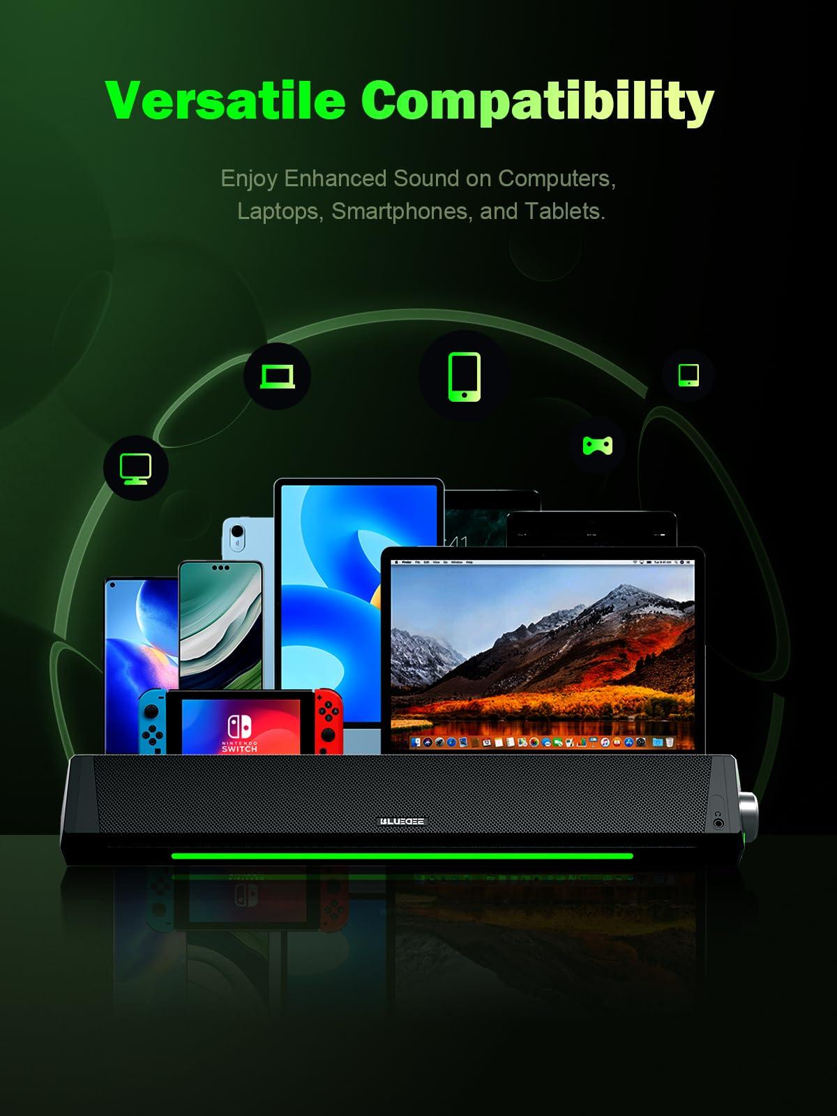 Bluedee BLUEDEE Computer Speakers, Bluetooth Soundbar, HiFi Stereo, 3.5mm Aux-in Connection, USB Powered Speakers for Desktop Monitor, PC, Laptop, Tablets