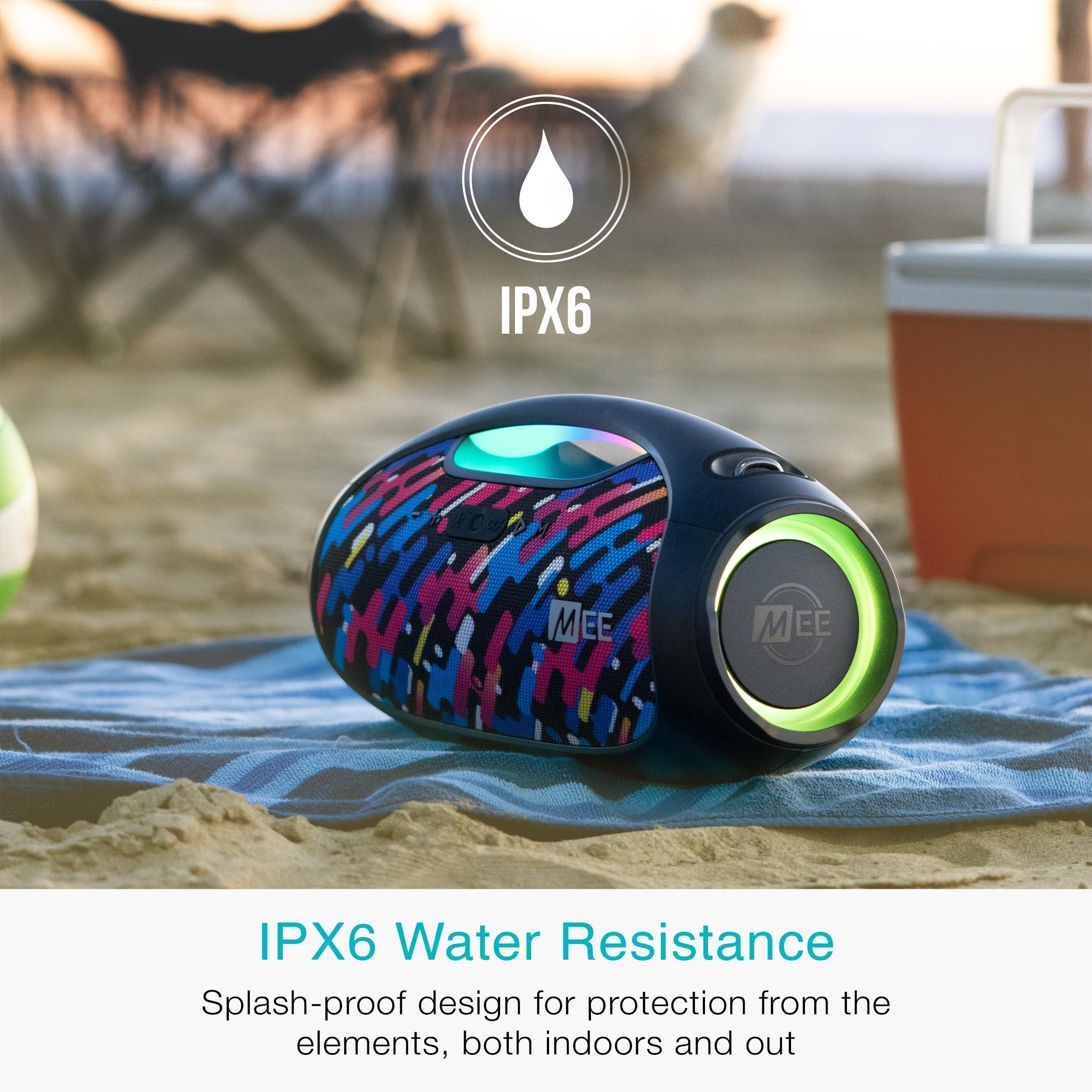 MEE audio MEE audio PartySPKR Bluetooth Wireless Speaker, Powerful 60W RMS Stereo Sound, 2 Subwoofers, Dynamic LED Lighting, Party Mode for Connecting 100+; Portable Speaker for Indoor & Outdoor Use, Colorful