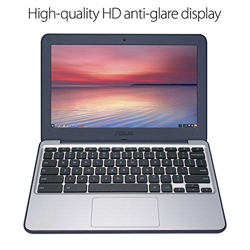 ASUS ASUS Chromebook C202 Laptop- 11.6" Ruggedized and Spill Resistant Design with 180 Degree Hinge, Intel Celeron N3060, 4GB RAM, 16GB eMMC Storage, Chrome OS- C202SA-YS02 Dark Blue, Silver
