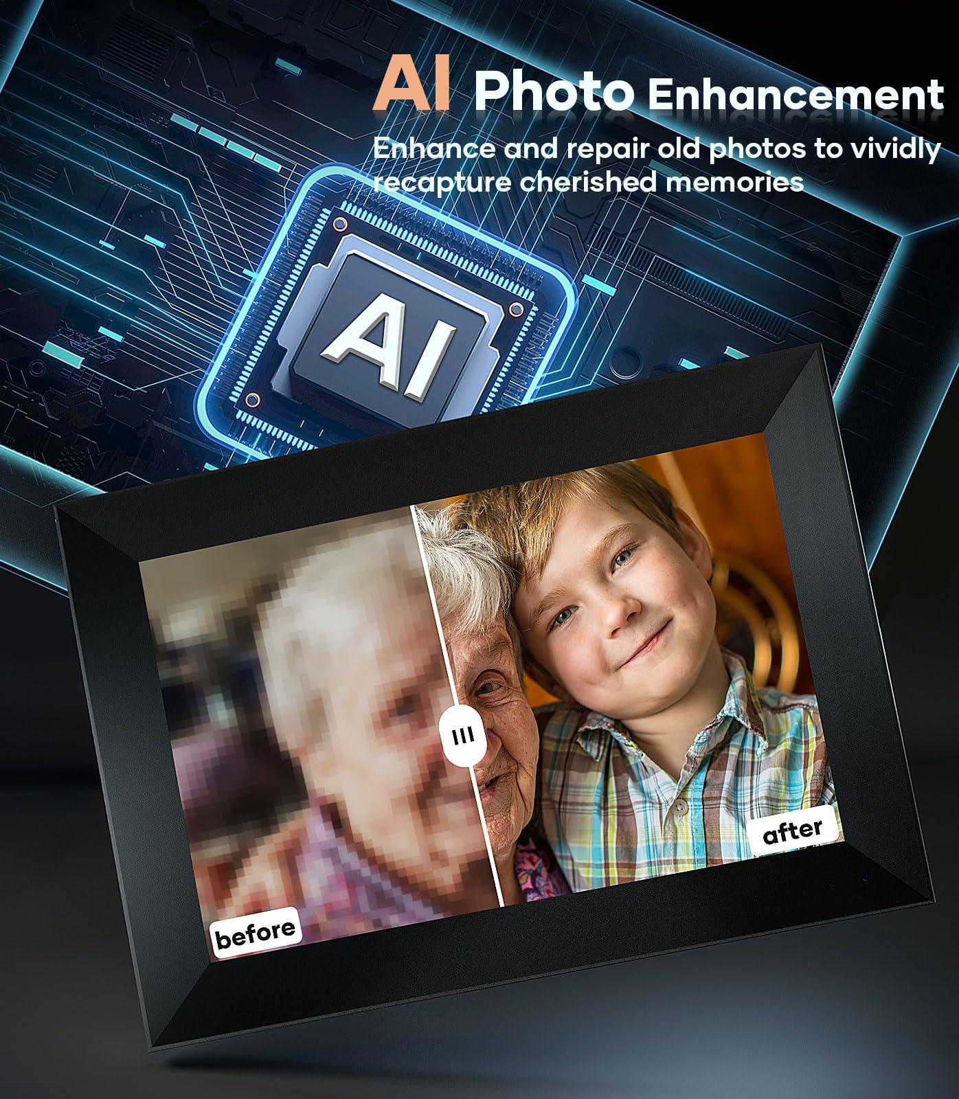 Cozyla Frame Cozyla Digital Picture Frame WiFi Free Unlimited Storage AI-Powered Send Pictures & Video via Google Photos Email Web Browser App Digital Photo Frame Electronic Picture Frame Slideshow 10.1 Inch Black