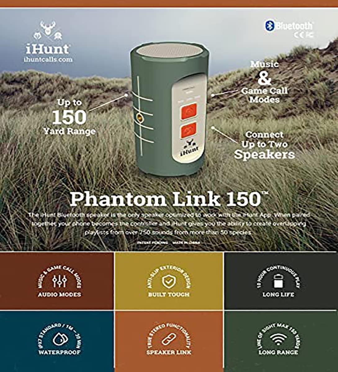 iHunt iHunt Long Distance Bluetooth Game Call Speaker | 150 Yard Line of Sight Connection | Up to 750 Calls - 50 Species | Waterproof Anti-Slip 10 Hrs Play
