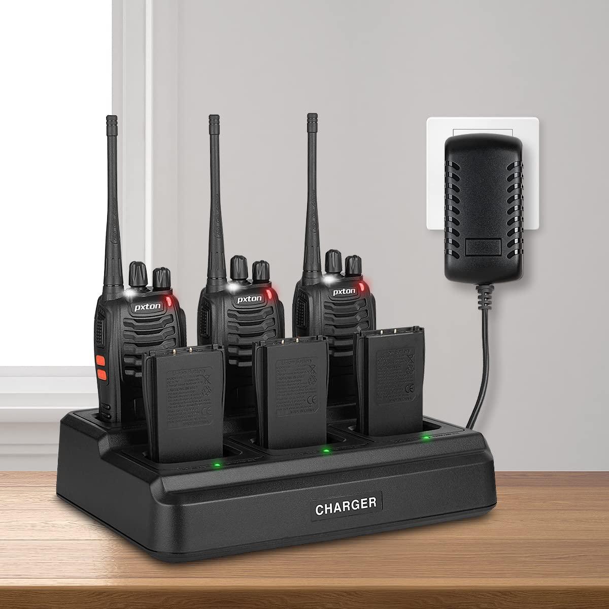 pxton pxton walkie talkies for Adults Long Range with Upgraded Earpiece,radios walkie talkies Rechargeable Portable Two Way Radios with 6 Way Multi Gang Charger and Li-ion Battery12 Pack