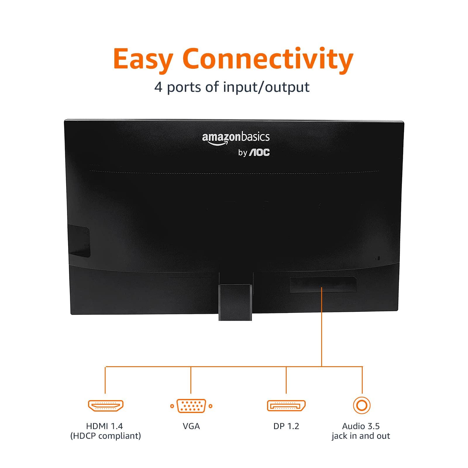 Amazon Basics Amazon Basics 24-inch IPS Monitor 75 Hz Powered with AOC Technology FHD 1080P HDMI, Display Port and VGA Input VESA Compatible Built-in Speakers for Office and Home, Black