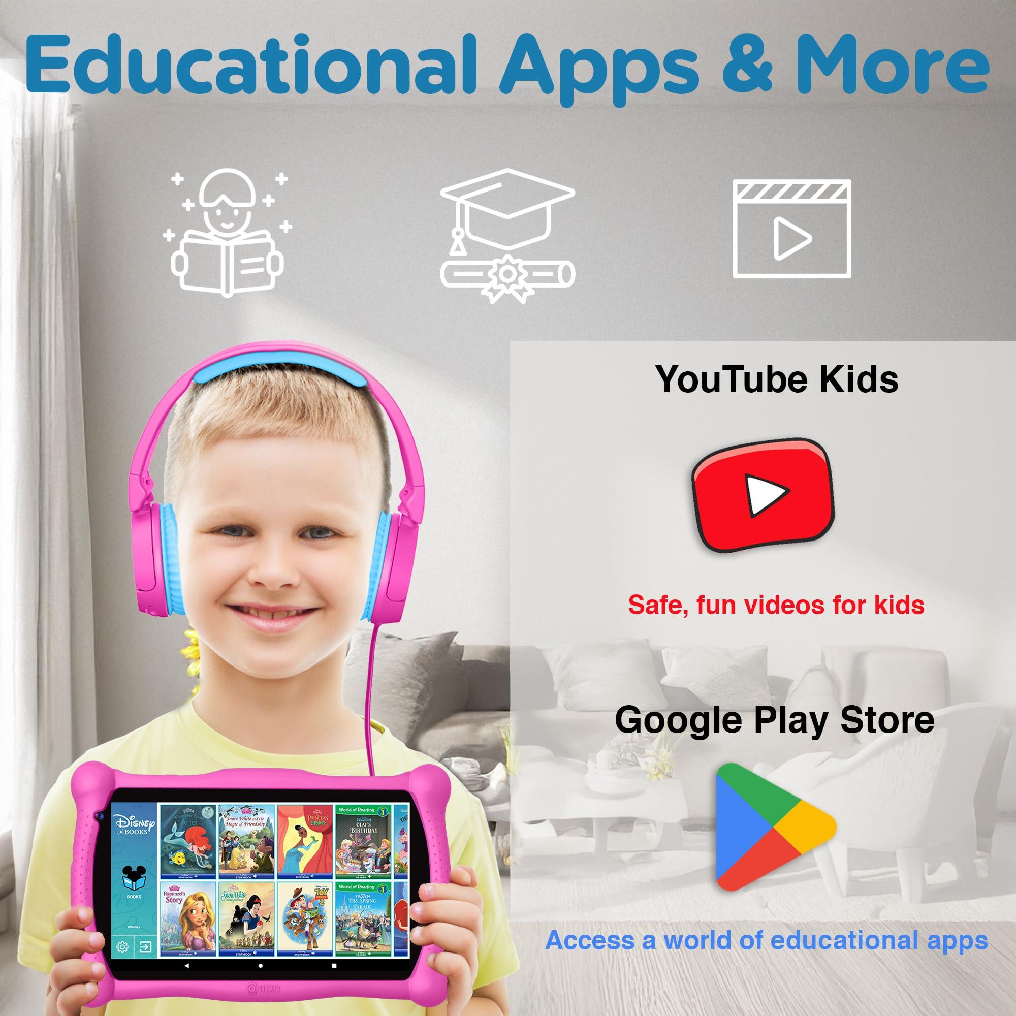 Contixo Contixo 7" Disney Kids Learning Tablet Bundle - Headphones, Stylus & Bag, Pre-Installed Disney Storybook (Value $200) & Teacher-Approved Apps, Parental Controls, Ideal for Education - Pink