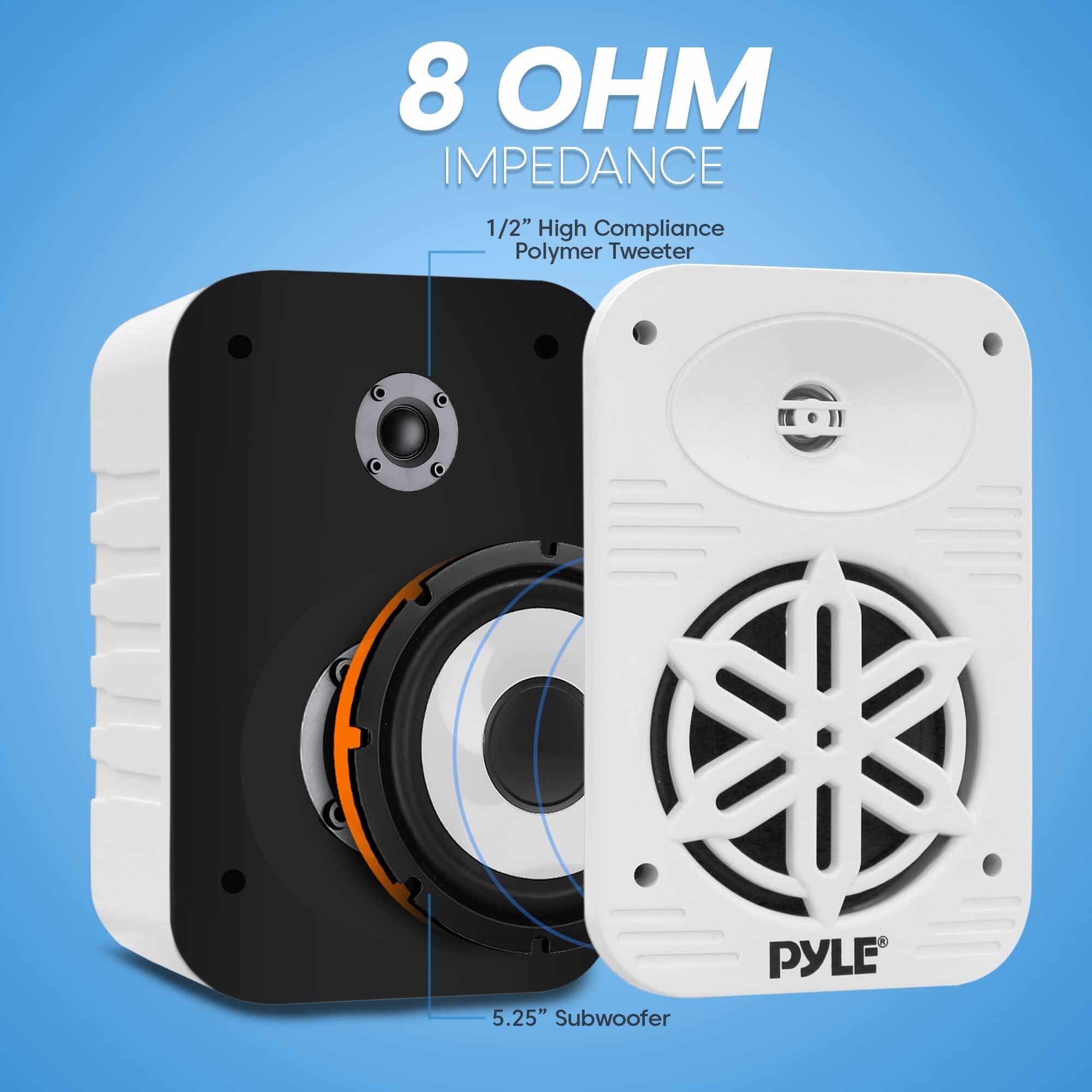 Pyle PyleUsa Indoor Outdoor Speakers Pair-500 Watt Dual Waterproof 5.25 2-Way Full Range Speaker System w/ 1/2High Compliance Polymer Tweeter - in-Home, Boat, Marine,Deck,Patio,Poolside (White) PDWR55WT