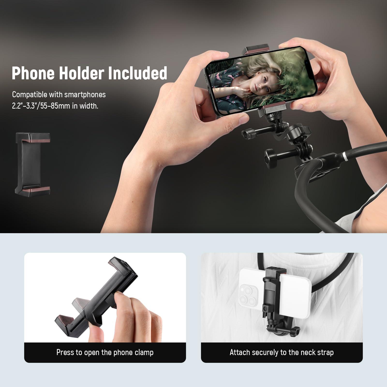 NEEWER NEEWER Magnetic Neck Mount Compatible with GoPro Hero 13 12 11 MAX DJI Action 4 Insta360 iPhone 15 Pro Max Samsung S23, Quick Release Flexible POV Action Camera Neck Mount Adapter & Phone Holder, GP15