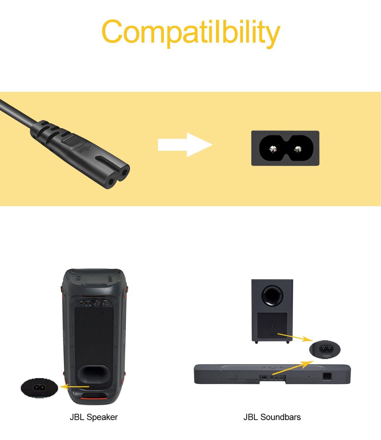 LitStar AC Power Cord for JBL PartyBox 310 110 300 710 100 200 1000 On-The-Go Speaker JBL Soundbar 2.1 3.1 5.1 9.1 Replacement 2 Prong Charger (10 Feet)