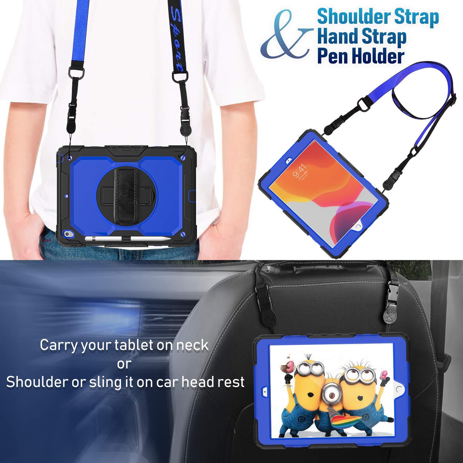 timecity Timecity Case for iPad 9th/ 8th/ 7th Generation 10.2 inch (Case for iPad 9/8/ 7 Gen): with Strong Protection, Screen Protector, Hand/Shoulder Strap, Rotating Stand, Pencil Holder - Dark Blue