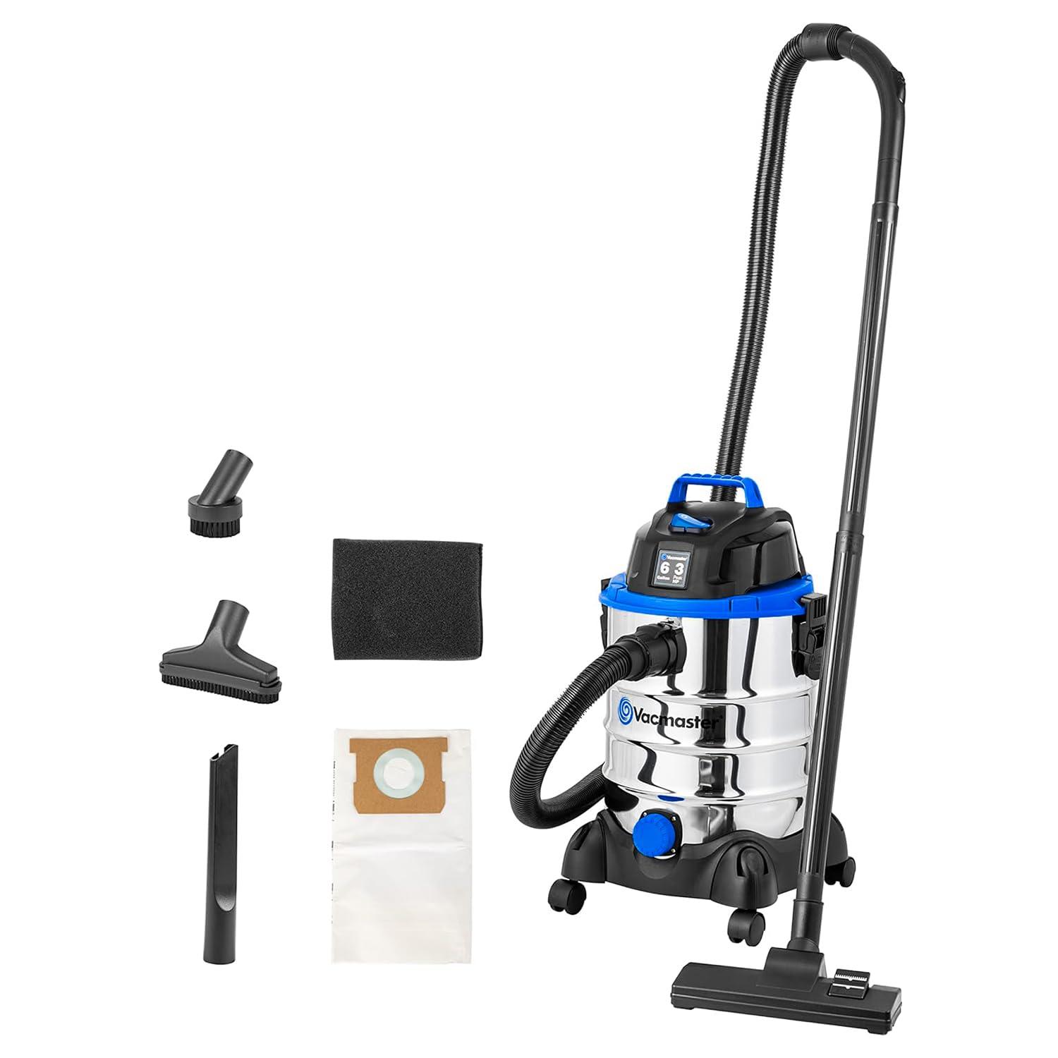 Vacmaster Vacmaster, VQ607SFD, 6 Gallon 3 Peak HP Stainless Steel Wet/Dry Shop Vacuum