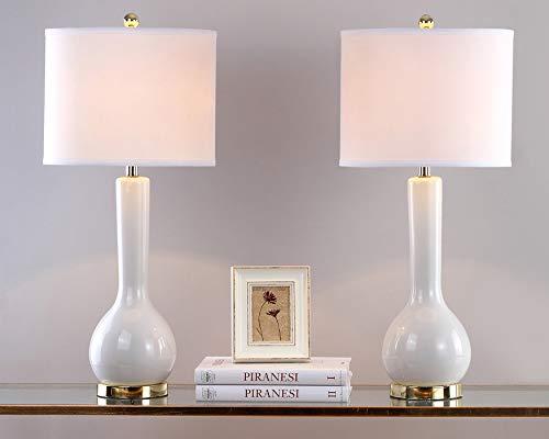 Safavieh SAFAVIEH Lighting Collection Mae Long Neck Modern Contemporary White Ceramic 31-inch Bedroom Living Room Home Office Desk Nightstand Table Lamp Set of 2 (LED Bulbs Included)