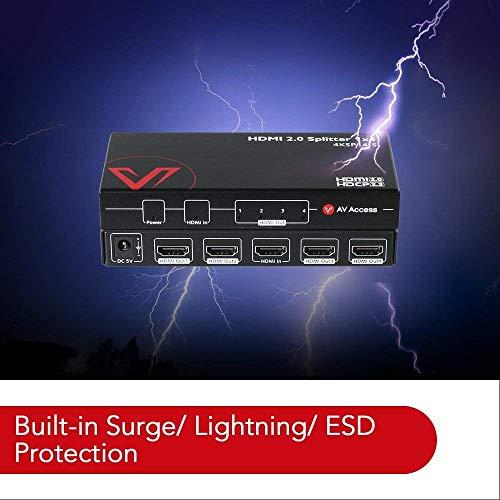 v AV Access 4K@60Hz/1080p@120Hz HDMI 2.0 Splitter 1 in 4 Out, Auto Downscaler with HDR10 &3D, 18Gbps Zero Latency, AV Access Gaming Splitter, Duplicate/Mirror Screens, HDCP 2.2, for Xbox PS5
