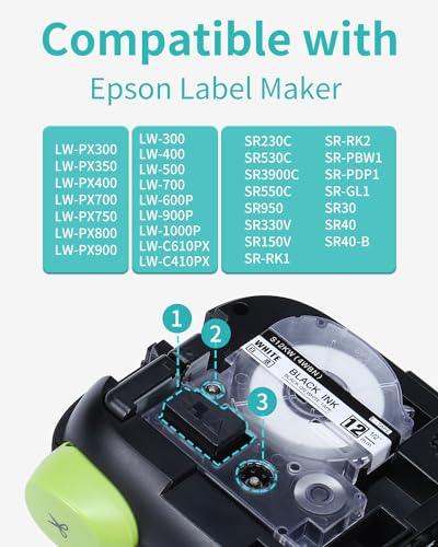 AONOMI Aonomi Replace for Epson Label Maker Tape 12mm Tape LK-4WBN LC-4WBN 4WBN9 SS12KW LK Tape 1/2\" 0.47\" Label Compatible with Epson LabelWorks LW-400 LW-300 LW-PX400 LW-C610PX,Black on White,3-Pack