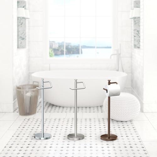 Gatco Gatco 1435C Freestanding Toilet Paper Holder, 23.68 H, Chrome | Toilet Tissue Roll Holder Stand With Weighted and Padded Base For Bathroom