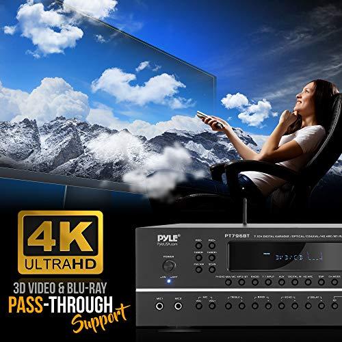 Pyle Pyle 7.1-Channel Hi-Fi Bluetooth Stereo Amplifier - 2000 Watt AV Home Theater Speaker Subwoofer Surround Sound Receiver w/ Radio, USB, RCA, HDMI, MIC IN, Supports 4K UHD TV, 3D, Blu-Ray - PT796BT