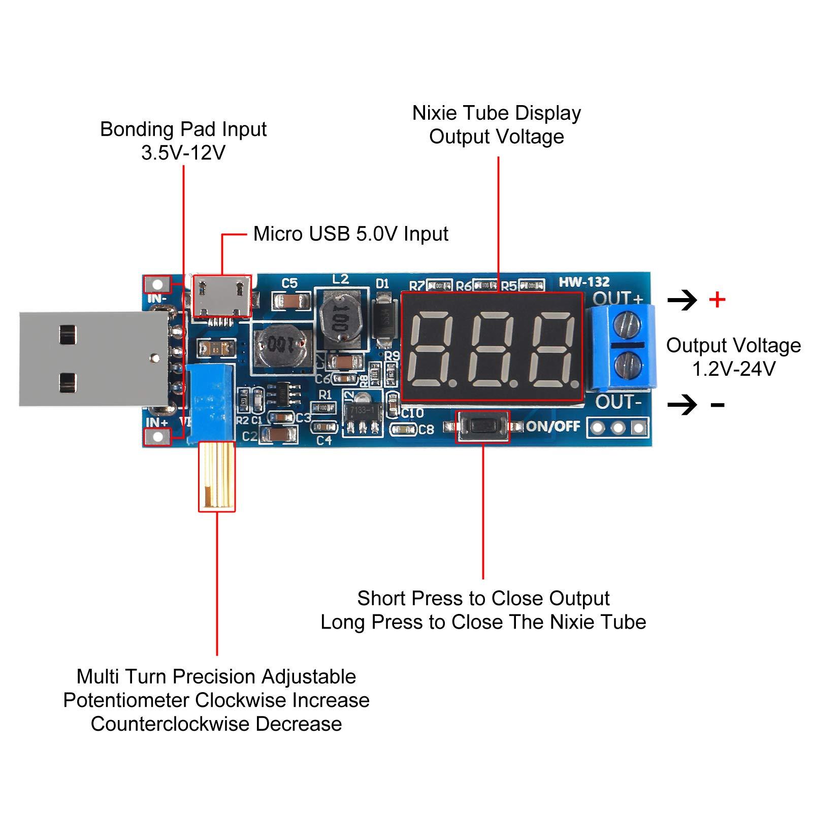 ACEIRMC ACEIRMC 3pcs USB Buck Boost Converter 3.5V-12V to 1.2V-24V DC-DC Step Up Step Down Power Supply Module Voltage Regulator 5V to 3.3V 9V 12V 18V 24V