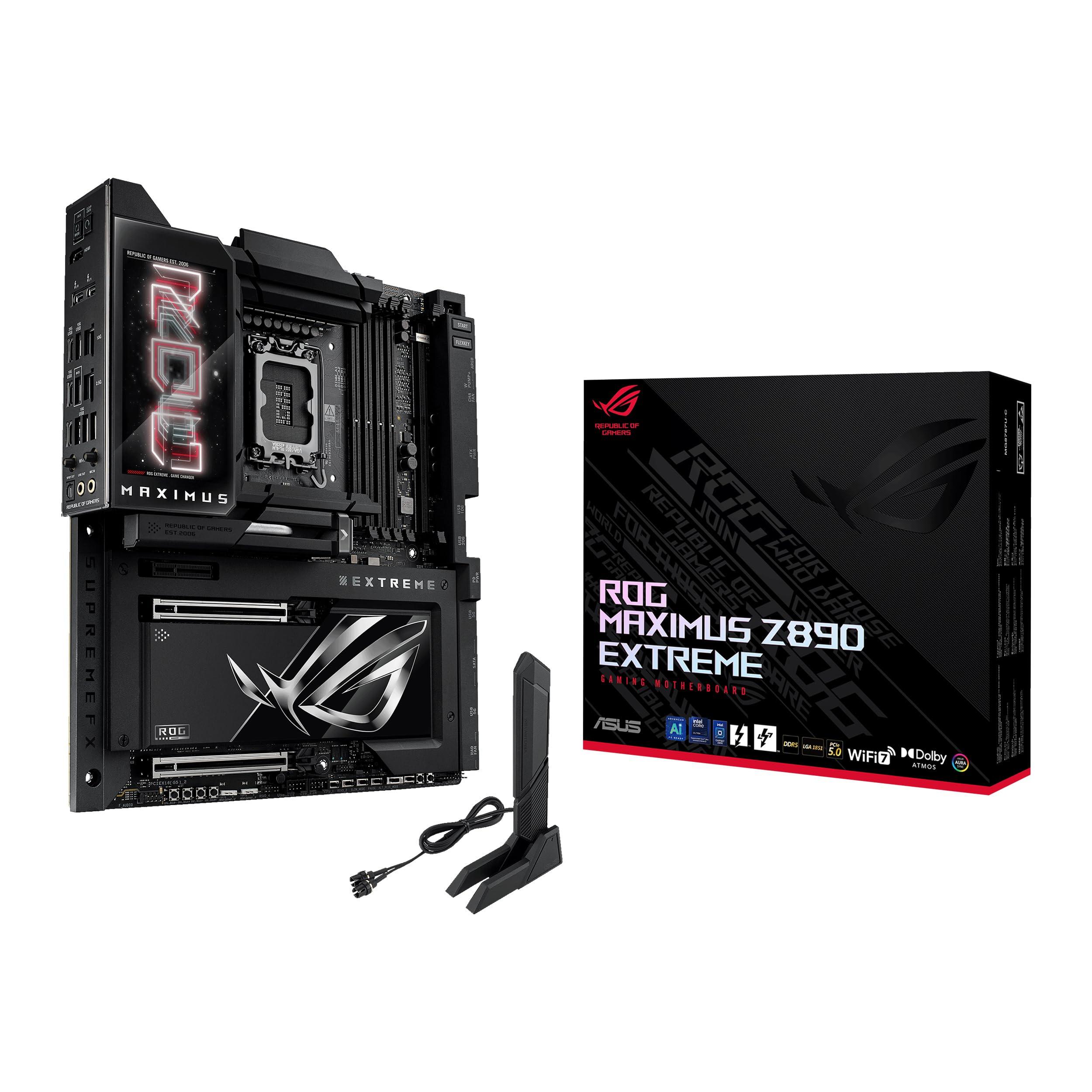 ASUS ASUS ROG MAXIMUS Z890 EXTREME Intel Z890 LGA 1851 E-ATX motherboard, Advanced AI PC-ready, 24+2+1+2 stages, DDR5, WiFi7, 2.5G/10G LAN, PCIe 5.0 M.2, Thunderbolt 5, USB Type-C, AI OC, 5 LCD Screen