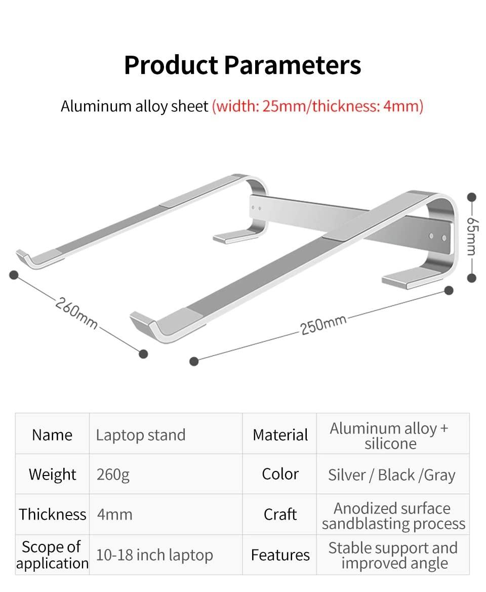 TranLong Portable Laptop Stand, Universal Portable Laptop Stand Adjustable ABS or Aluminum Desktop Stand for MacBook Air Pro Tablet Laptop Holder (Silver)