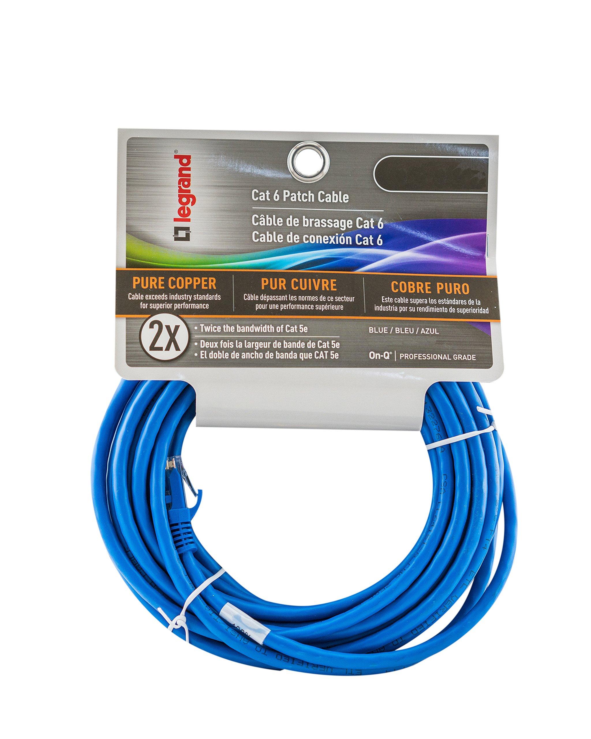 On-Q Legrand - OnQ Cat 6 Patch Cable, Data Cable for 10Gbps Ethernet Speed, Computer Networking Cord, Copper Cable, 50 Feet Long, Blue, AC3650BEV1
