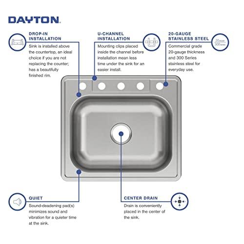Elkay Dayton Stainless Steel 25" x 22" x 8-1/16", 5-Hole Single Bowl Drop-in Sink