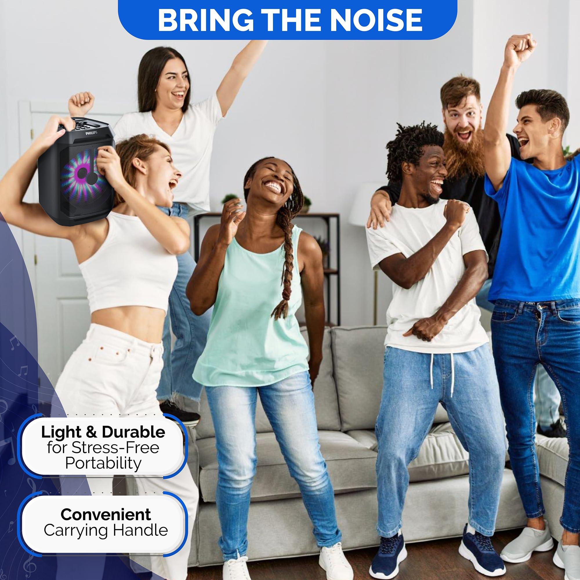 PHILIPS Philips Party Speakers Bluetooth Wireless, Portable Bluetooth Party Speaker with Bass Boost, Lights, Mic Input Karaoke Speaker for Home, Outdoors, & More