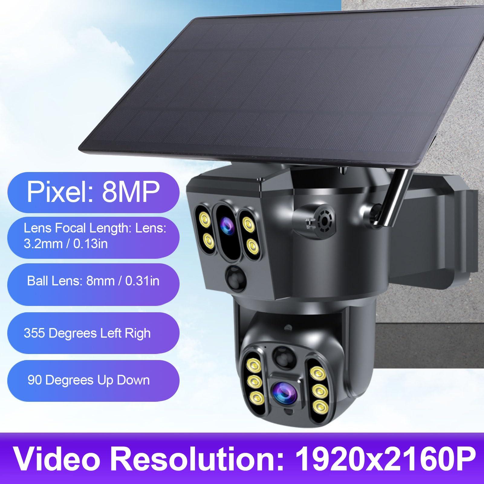 VBESTLIFE VBESTLIFE 8MP 4K Dual Lens Solar Security Camera Outdoor, Security Camera Outside with Color Night Vision, AI Human Detection, Real Time Alarm, 2 Way Audio