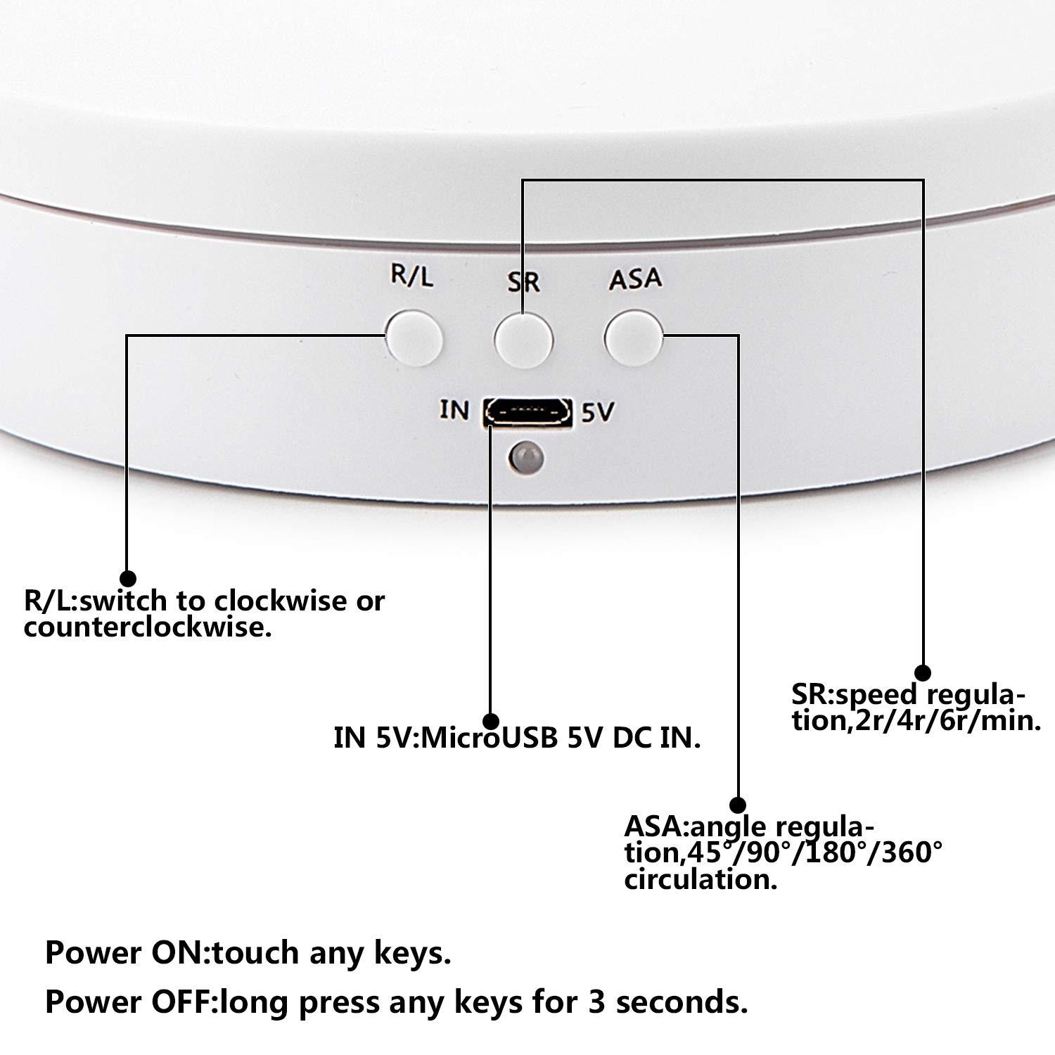Leadleds Leadleds 3 Speeds Electric Rotating Display Stand, 360 Degree Turntable Display Stand for Photography Video Shooting Props Jewelry (White)