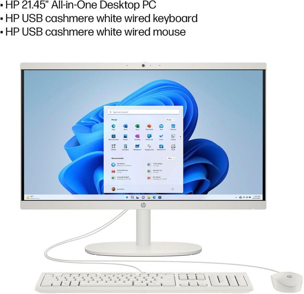 HP HP 21.5 inch All-in-One Desktop PC, with Nonslip Mouse, 16 GB RAM, 1 TB SSD, Intel Dual-Core Celeron Processor, FHD Display, Windows 11 Pro, Webcam, Wi-Fi 6, HDMI, RJ-45, Wired Keyboard & Mouse
