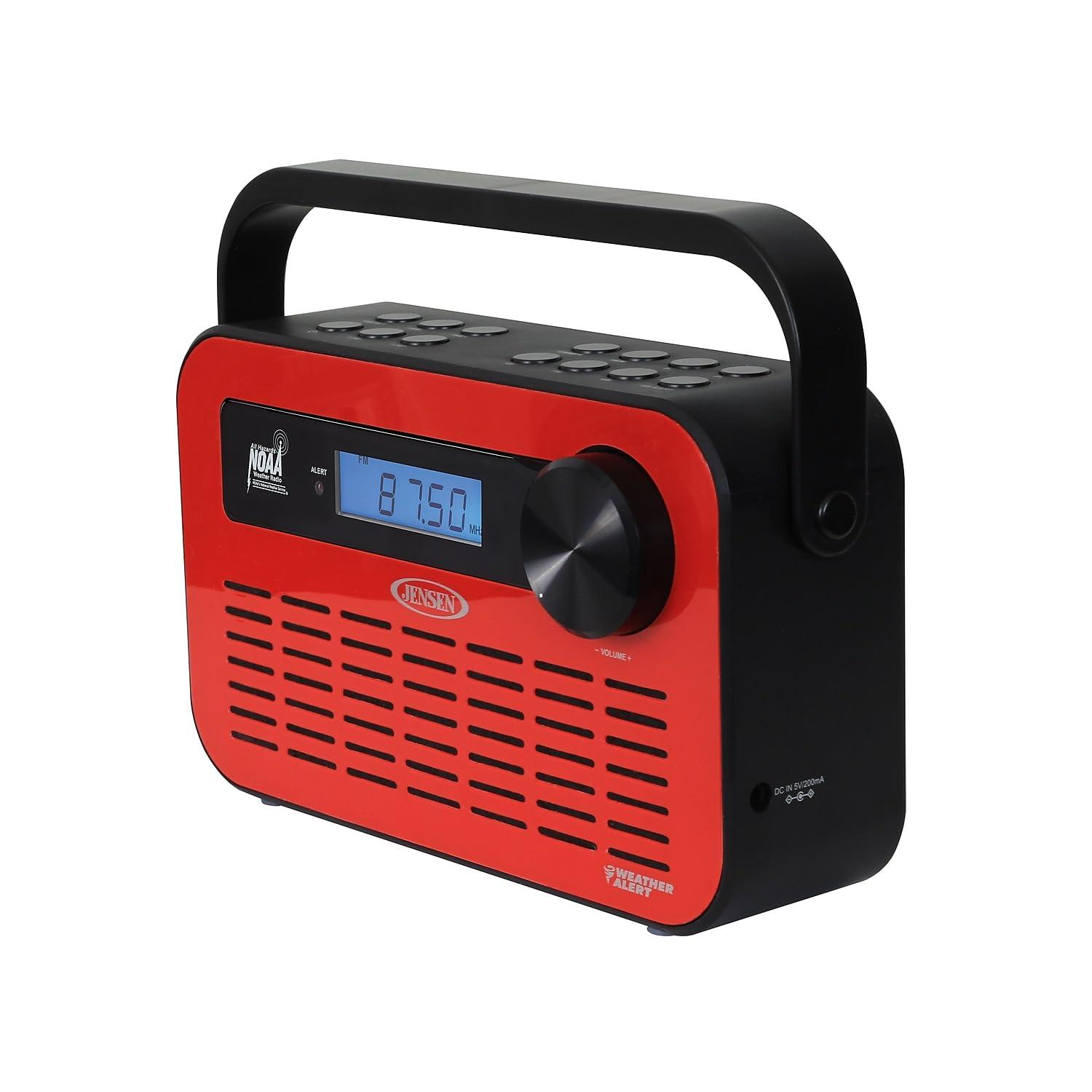 Jensen JENSEN JEP-250 Portable Digital AM/FM Weather Radio with Weather Alert and 2-Way Charging, Red, JEP-250