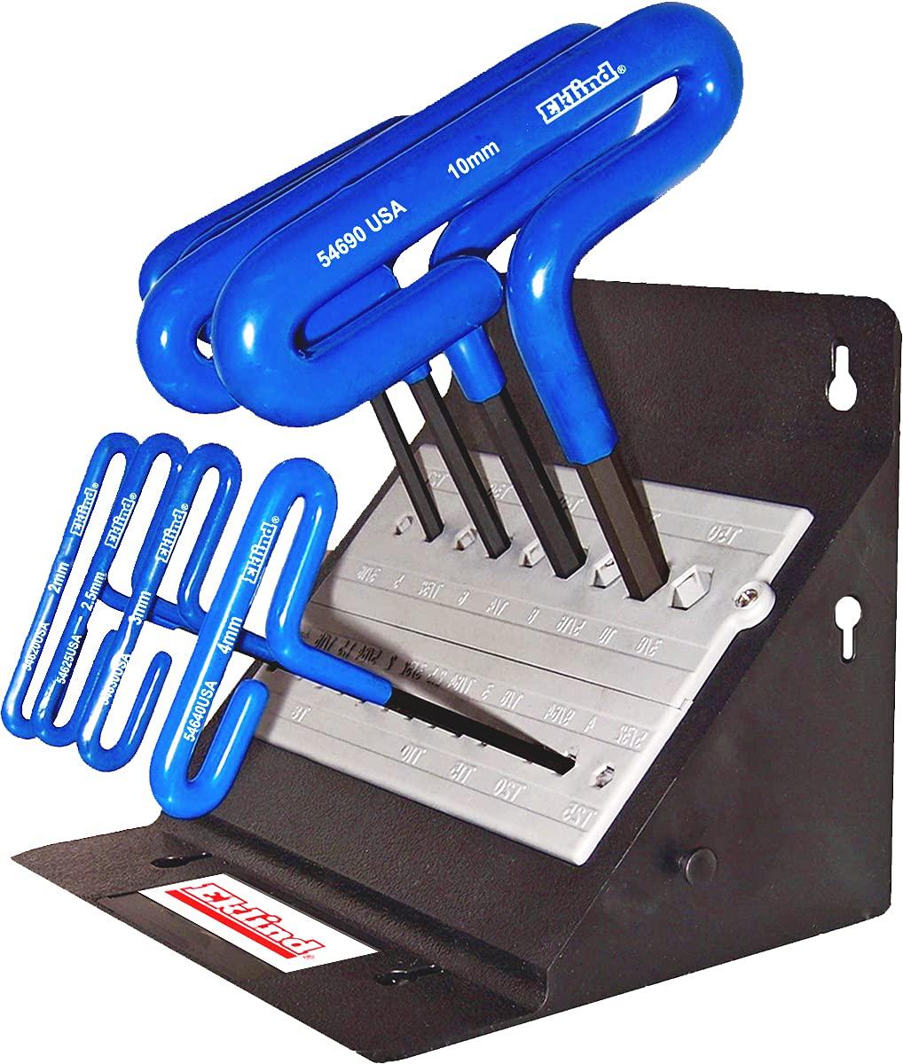 Eklind Tool EKLIND 56168 Cushion Grip Hex T-Key allen wrench- 8pc set Metric MM sizes 2-10 (6In shaft) w/Stand