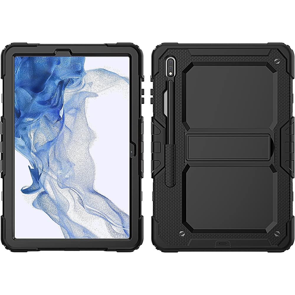 ZERODAMAGE SAHARA CASE SaharaCase - Defense Series Case Cover for Samsung Galaxy Tab S8 (2022) [Shockproof Bumper] Rugged Full Screen Protection Integrated Kickstand Antislip Cover - Black