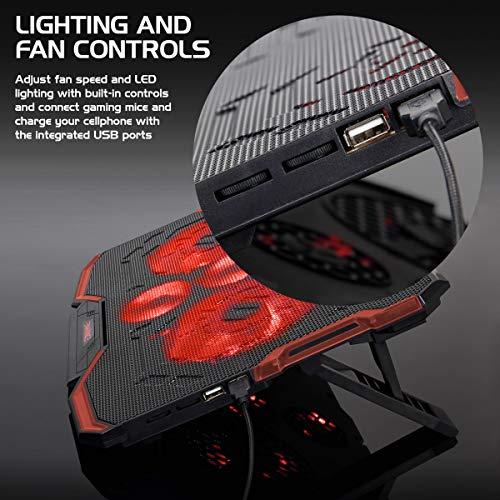 ENHANCE ENHANCE Cryogen Gaming Laptop Cooling Pad - Fits 17 in. Computer , PS4 - Adjustable Laptop Cooling Stand with 5 Quiet Cooler Fans , 2 USB Ports and LED Lighting - Slim Portable Design 2500 RPM (Red)