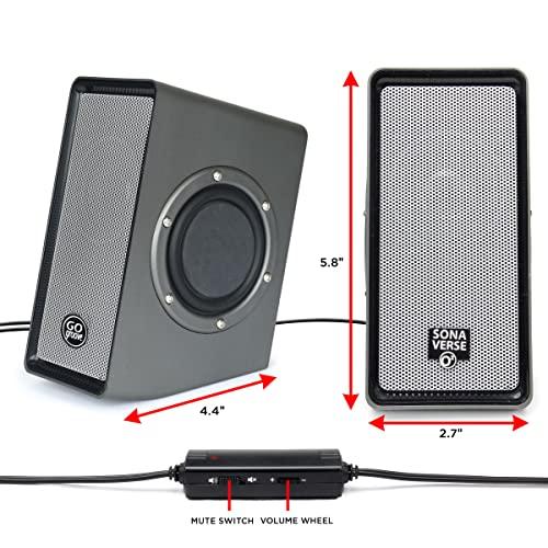 GOgroove GOgroove Laptop Computer Speakers - SonaVERSE O2 USB Powered Desktop Speakers with Dual Passive Bass Woofers, Built-in Volume Dial, Sleek Compact Design for Small Desks and Mobile PCs (Black)