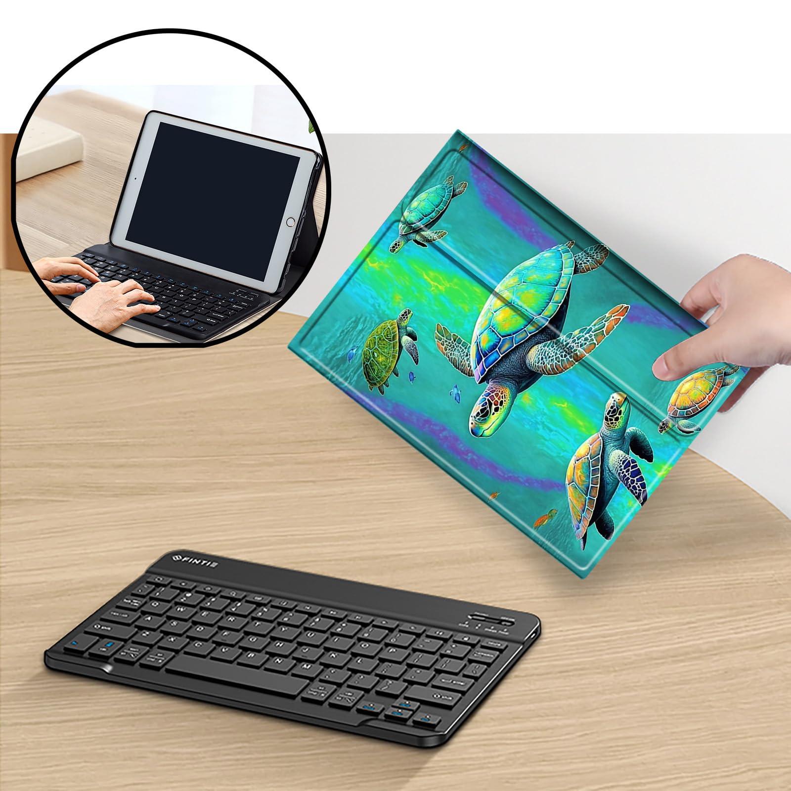 AIRWEE Keyboard Case for Amazon Kindle Fire HD 8/HD 8 Plus(2020 Release, 10th & 2022 Release, 12th), Detachable Wireless Bluetooth Keyboard and Auto Sleep/Wake Fire HD8 Case Keyboard, Green Turtle