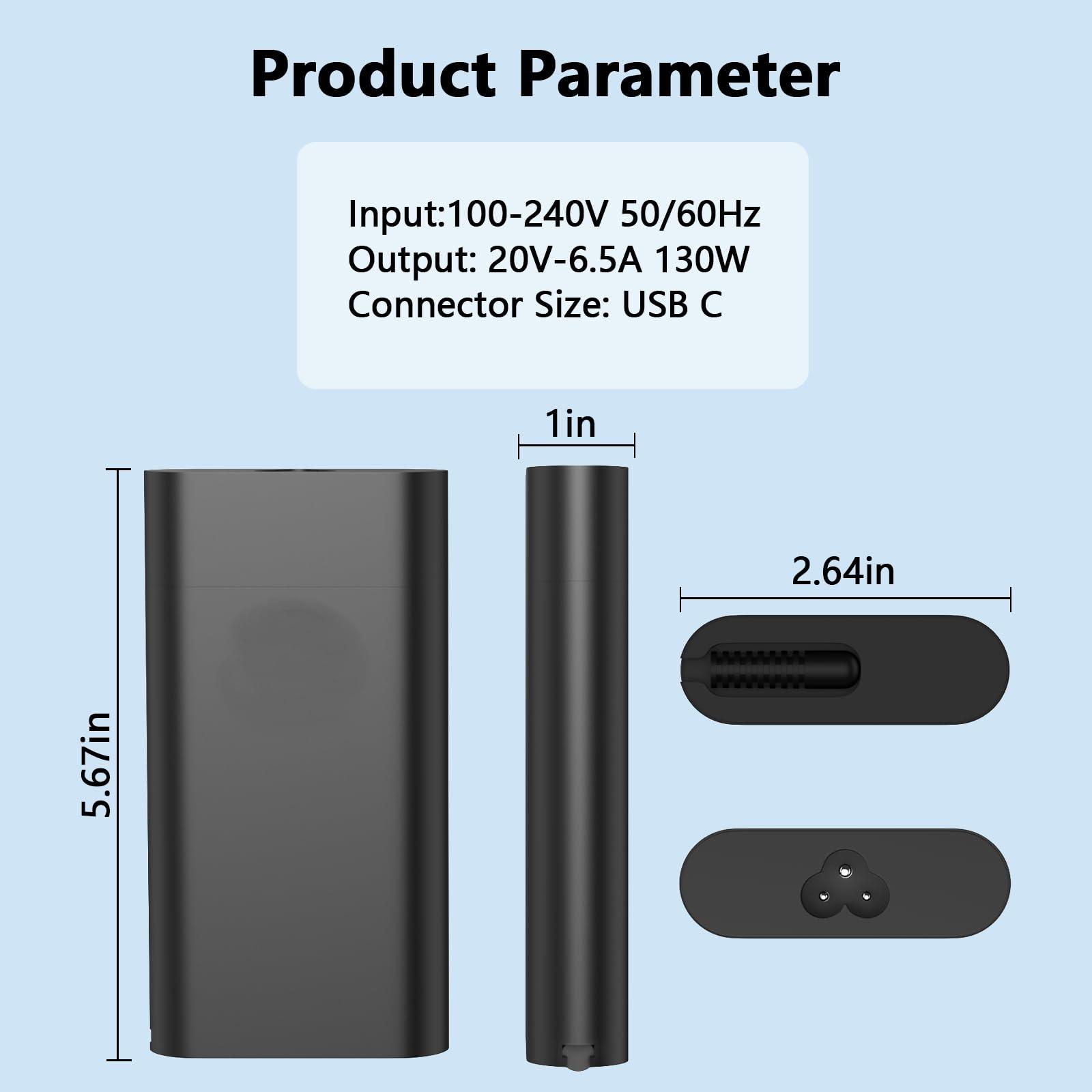 GERVGHS 130W Laptop Charger USB C for Dell Inspiron 16 7620 7630 7620/7630 2-in-1 14 Plus 7420 7430 7430 2-in-1P127F P154G P165G Dell Precision 5560 5570 Dell XPS 15 17 Charger Type C Power Cord