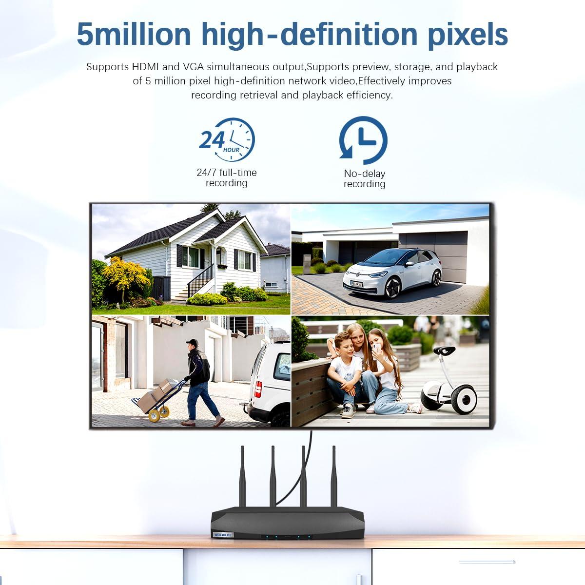 WEILAILIFE Security Wireless Network Video Recorder NVR System for Home Surveillance/Monitor Camera Systems,Built-in WiFi Recorders,Local Storage,Support 10-Channel, 3K 5MP Work with IP Cameras
